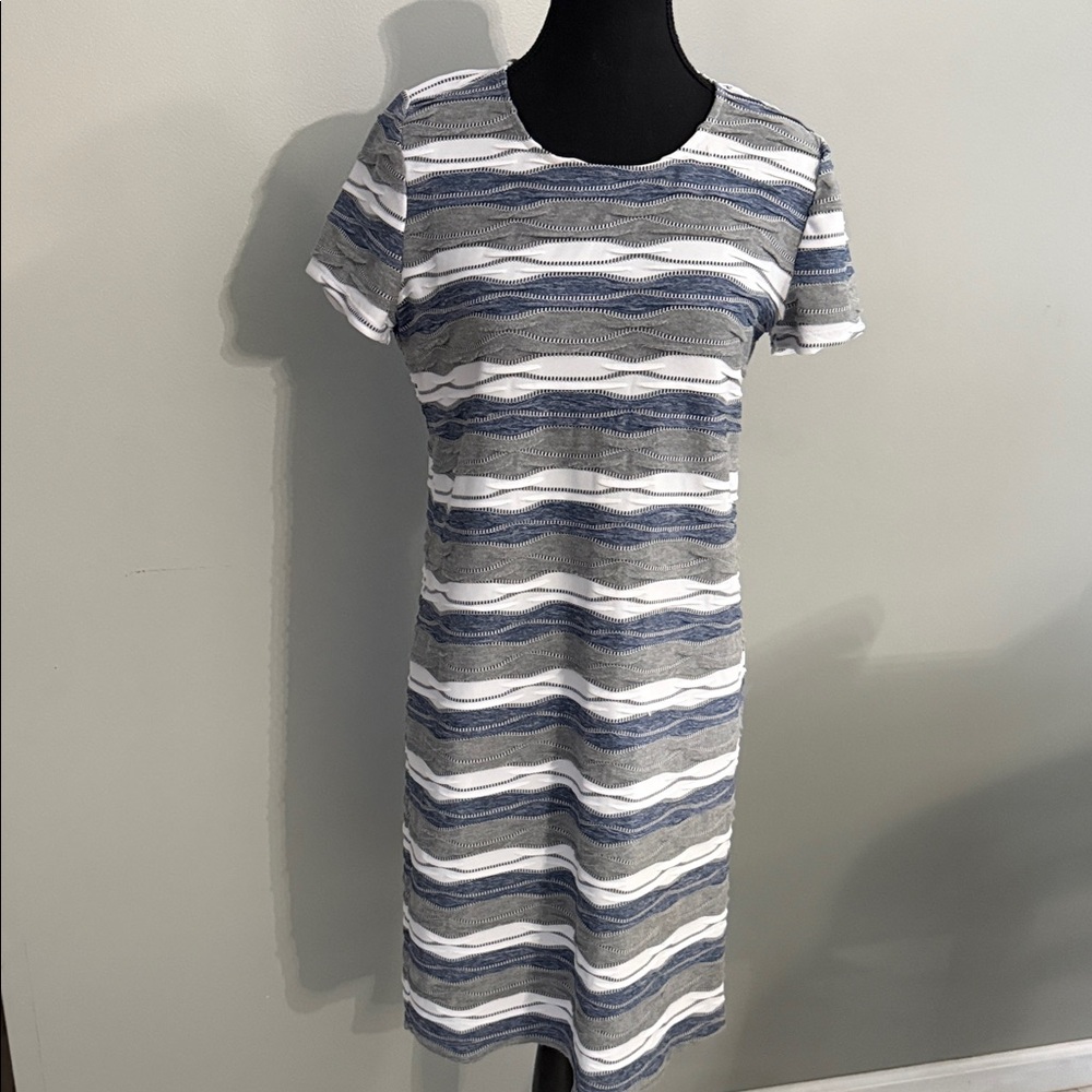 Chico's Wave Patterned Dress in Blue and Gray